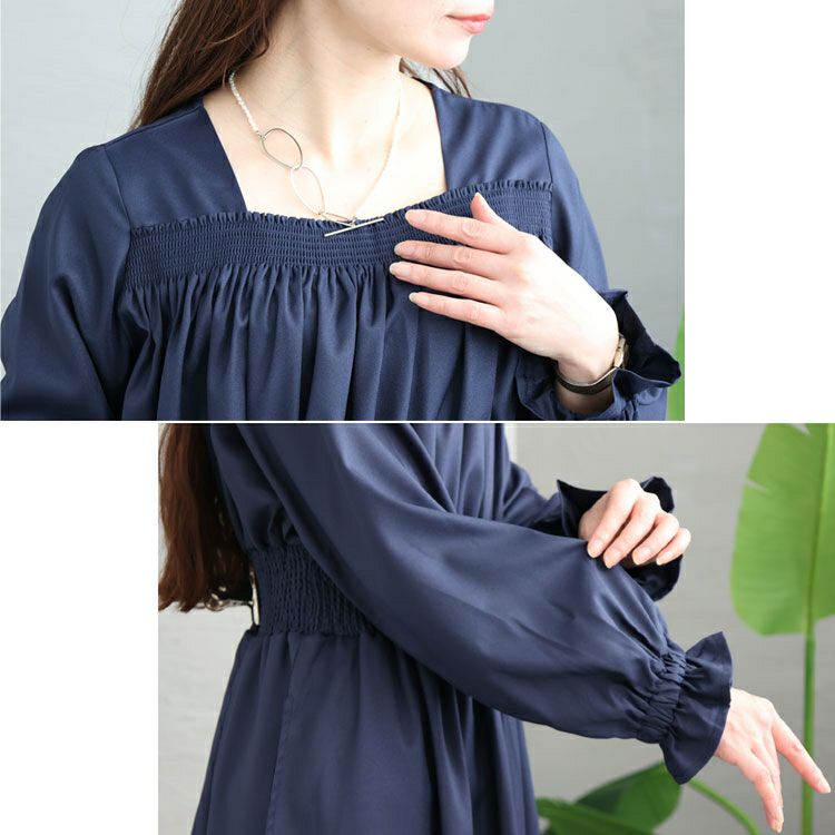 大きいサイズ レディース スクエアネックシャーリングワンピース maru