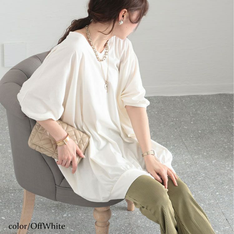 大きいサイズ レディース ギャザードルマンチュニック　bai-0123