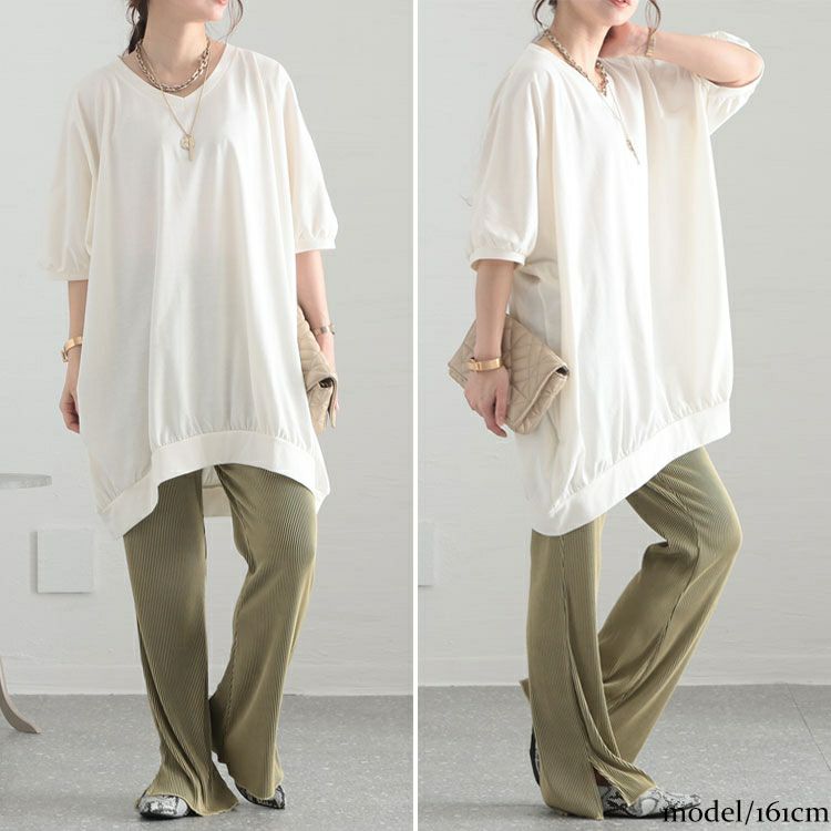 大きいサイズ レディース ギャザードルマンチュニック　bai-0123