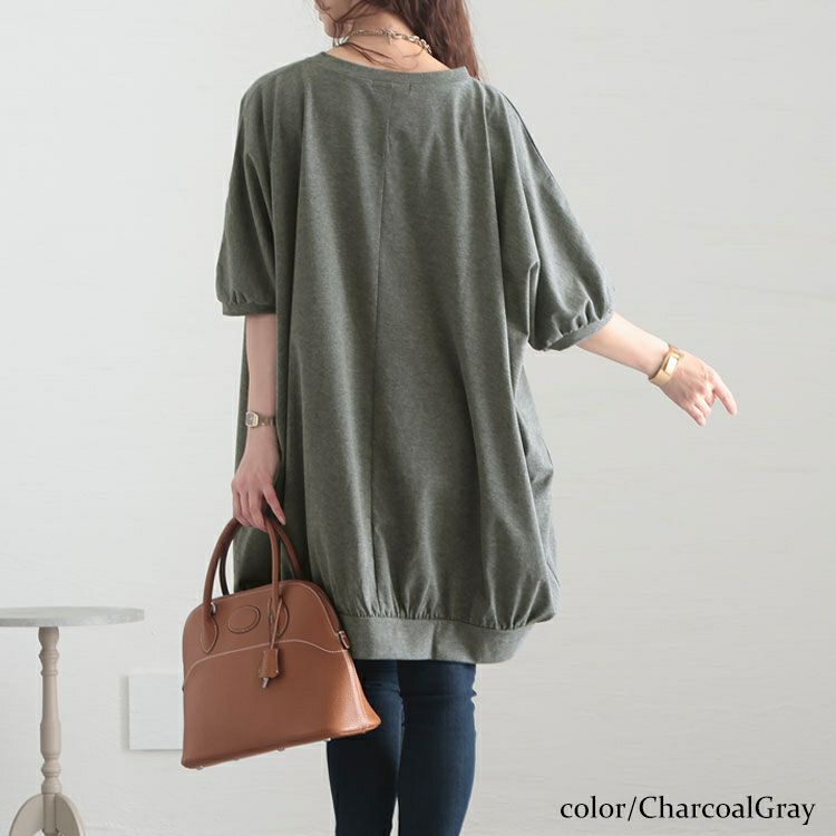 大きいサイズ レディース ギャザードルマンチュニック　bai-0123