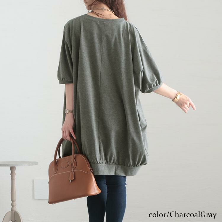 大きいサイズ レディース ギャザードルマンチュニック　bai-0123 チャコールグレー