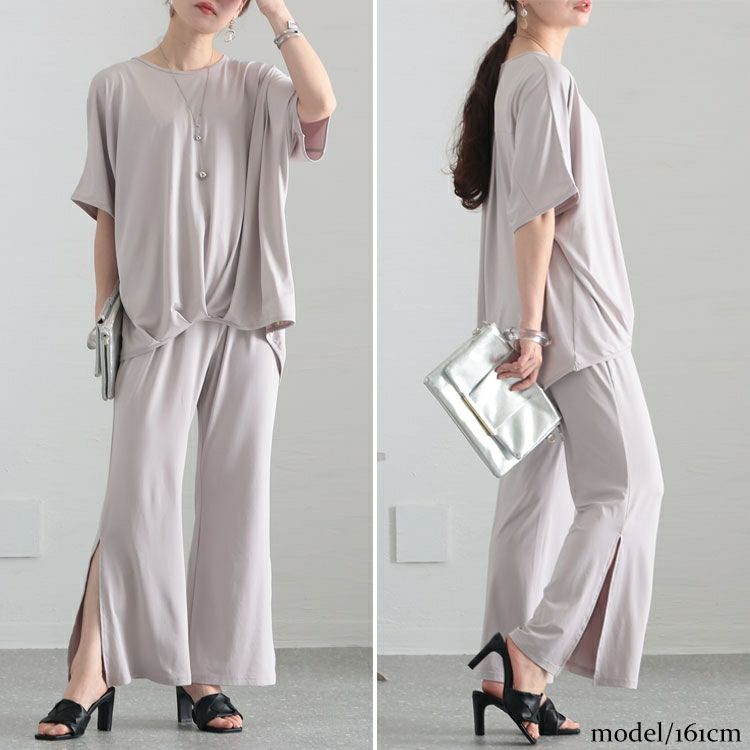 大きいサイズ レディース とろみ裾スリットパンツ　sw-0517