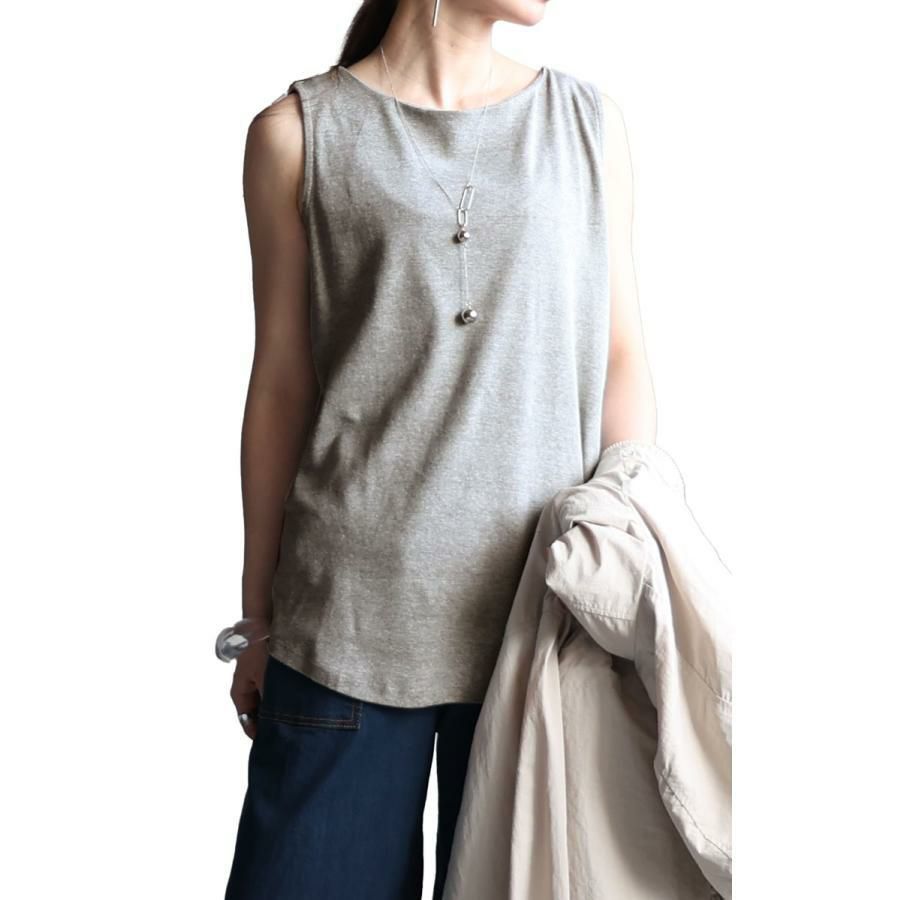 大きいサイズ レディース ボートネックタンクトップ　wk-0309 杢グレー