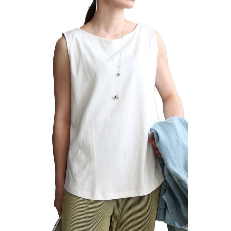 大きいサイズ レディース ボートネックタンクトップ　wk-0309 オフホワイト