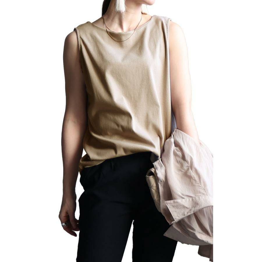 大きいサイズ レディース ボートネックタンクトップ　wk-0309 グレーベージュ