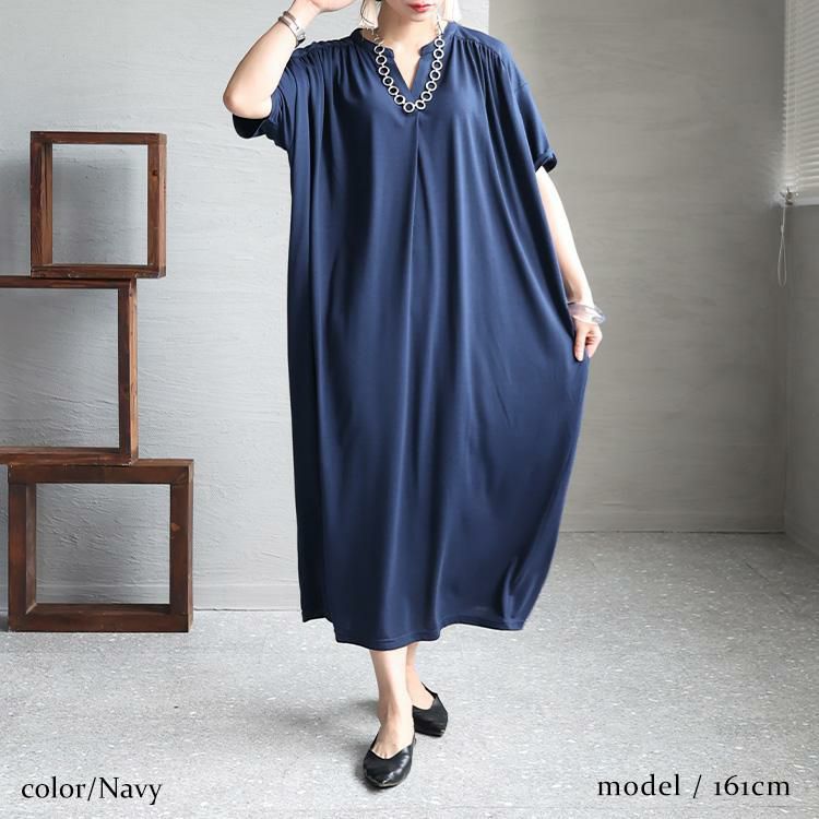 大きいサイズ レディース 接触冷感コクーンワンピース　sw-0529 ネイビー