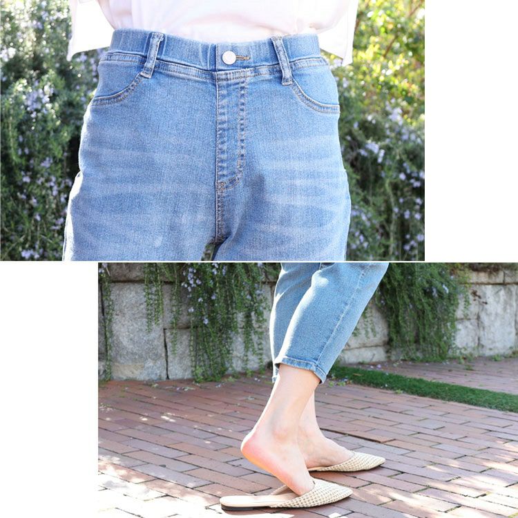 大きいサイズ レディース 接触冷感プルオンアンクルスキニーデニム　tkb-141463130