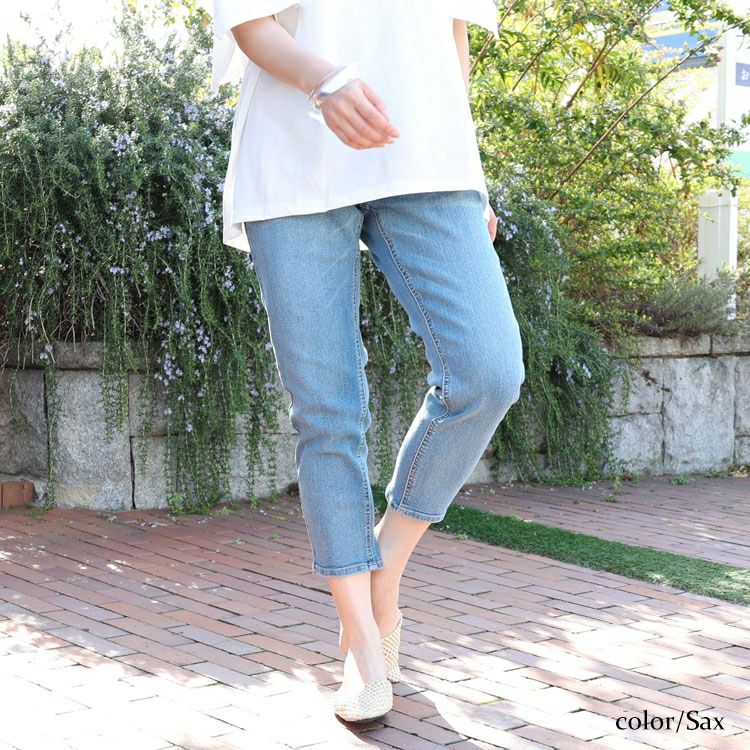 大きいサイズ レディース 接触冷感プルオンアンクルスキニーデニム　tkb-141463130