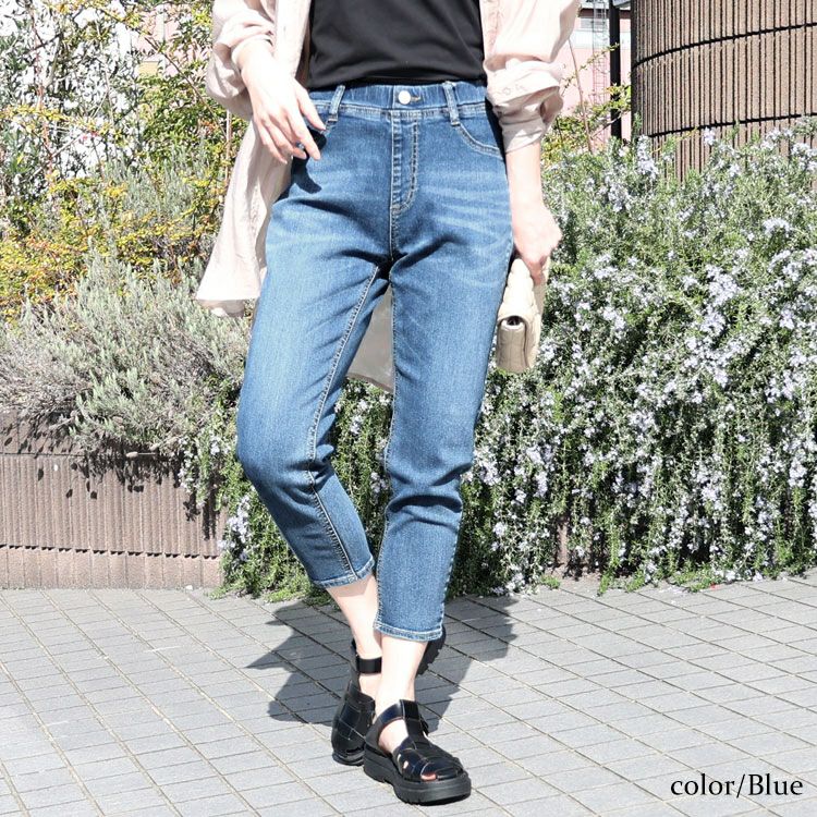 大きいサイズ レディース 接触冷感プルオンアンクルスキニーデニム　tkb-141463130