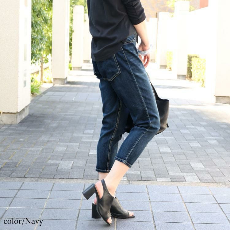 大きいサイズ レディース 接触冷感プルオンアンクルスキニーデニム　tkb-141463130 ネイビー