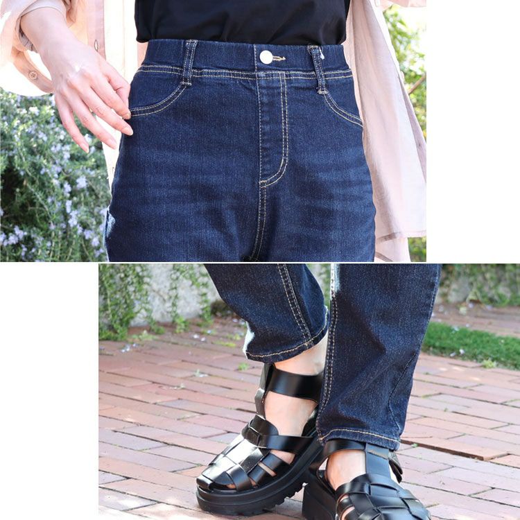 大きいサイズ レディース 接触冷感プルオンスキニーデニム　tkb-141463129