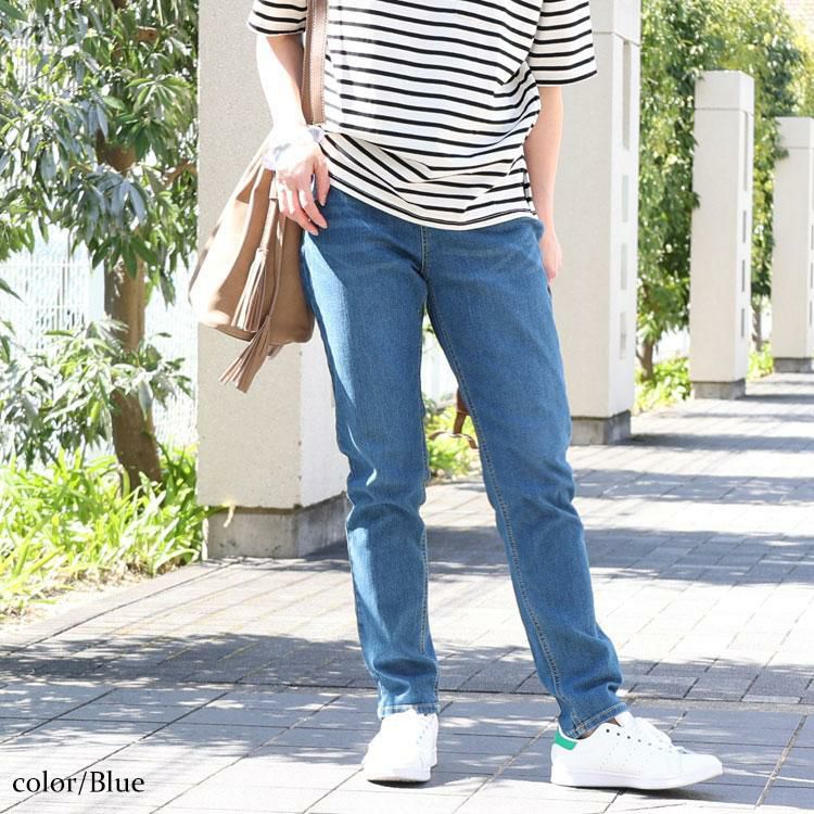 大きいサイズ レディース 接触冷感プルオンスキニーデニム　tkb-141463129 ブルー