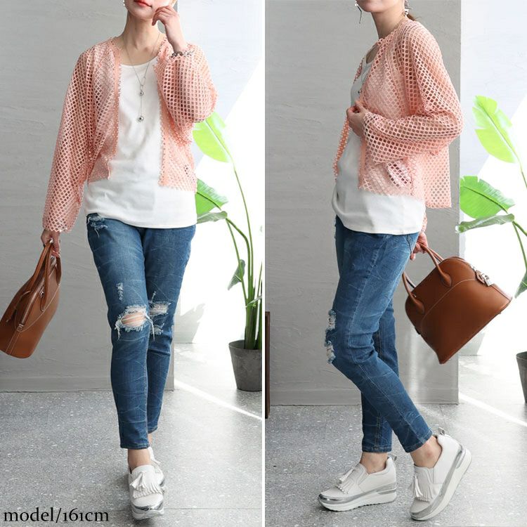 大きいサイズ レディース メッシュボレロカーディガン　sada-6851