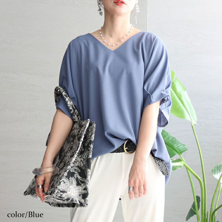 大きいサイズ レディース 袖タックプルオーバー　mncut-132039