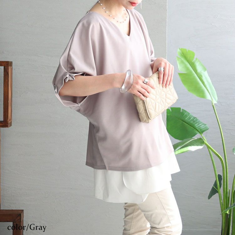 大きいサイズ レディース 袖タックプルオーバー　mncut-132039