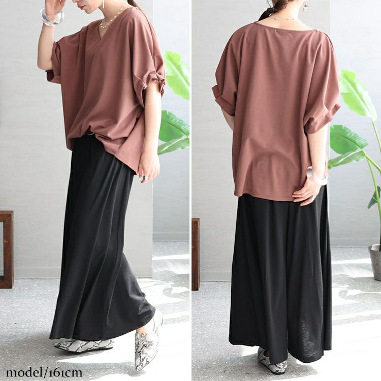 大きいサイズ レディース 袖タックプルオーバー　mncut-132039