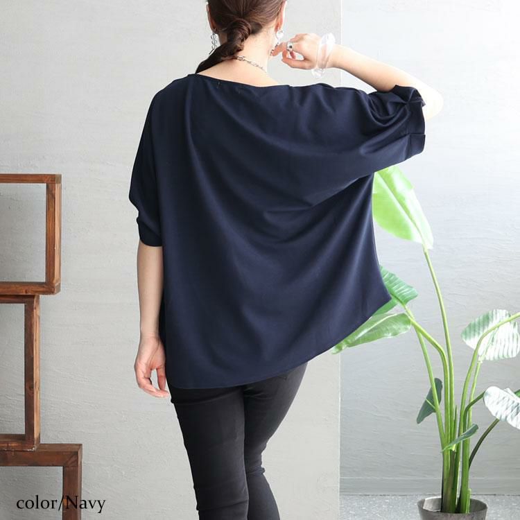 大きいサイズ レディース 袖タックプルオーバー　mncut-132039 ネイビー