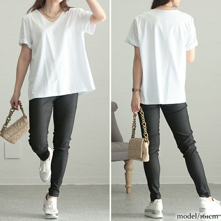 大きいサイズ レディース Vネック半袖Tシャツ　goldy-1239