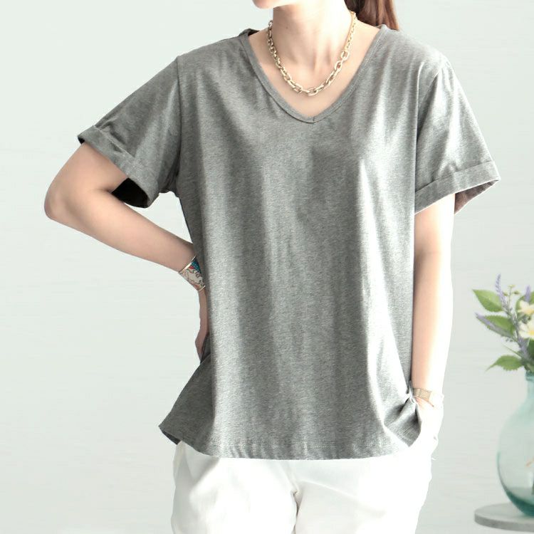 大きいサイズ レディース Vネック半袖Tシャツ　goldy-1239
