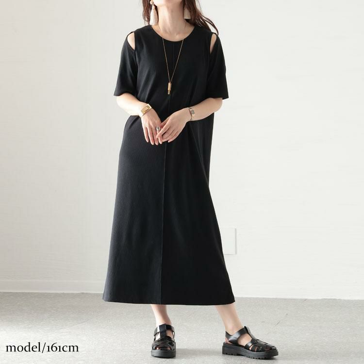 大きいサイズ レディース テレコカットワンピース　sada-6854 ブラック