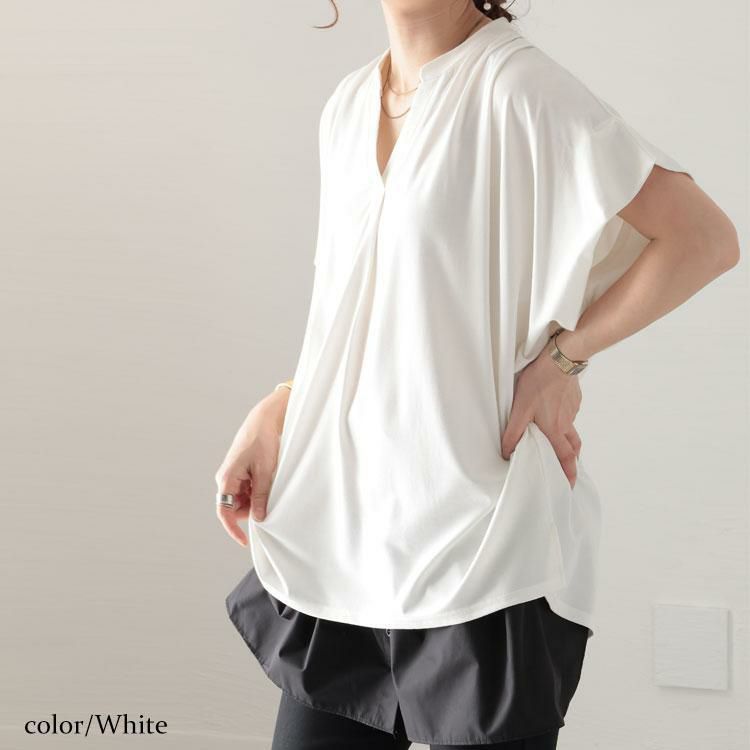 大きいサイズ レディース 接触冷感脇シェードカットソー　mncut-132077 【メール便可】 ホワイト