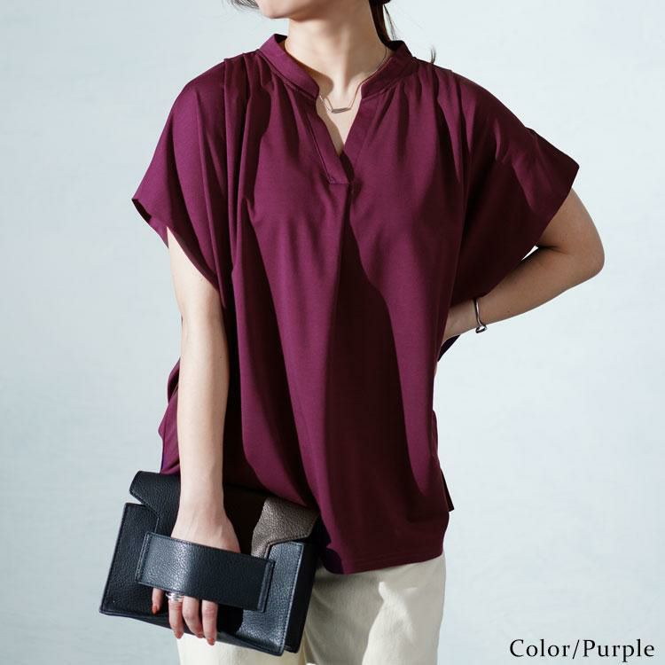 大きいサイズ レディース 接触冷感脇シェードカットソー　mncut-132077 【メール便可】 パープル