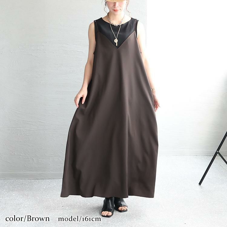 大きいサイズ レディース フレアマキシ丈キャミワンピース　maru-6661 【メール便可】 ブラウン