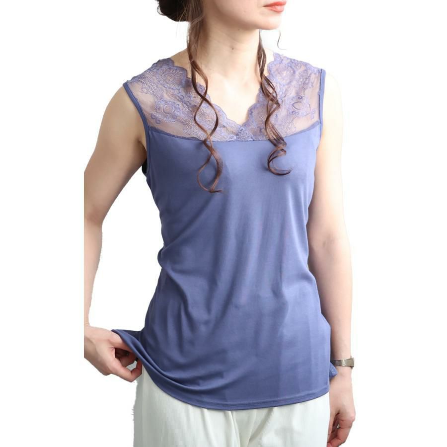 大きいサイズ レディース ストレッチレースタンクトップ　maru-6657 【メール便可】 ブルー