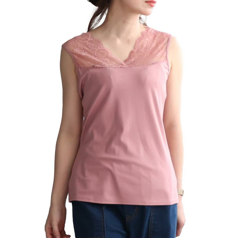 大きいサイズ レディース ストレッチレースタンクトップ　maru-6657 【メール便可】 モーブピンク