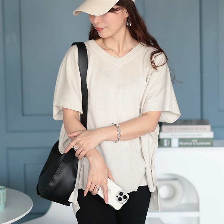 大きいサイズ レディース ポンチョ風Vネックプルオーバー　sada-6846