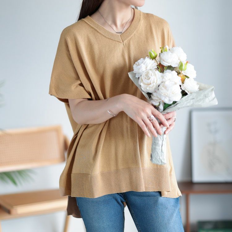 大きいサイズ レディース ポンチョ風Vネックプルオーバー　sada-6846