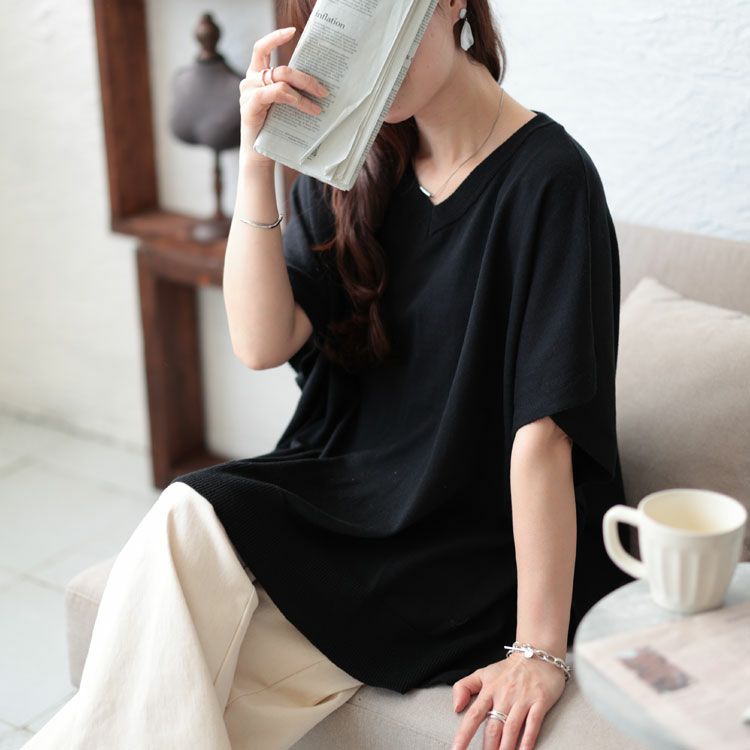 大きいサイズ レディース ポンチョ風Vネックプルオーバー　sada-6846