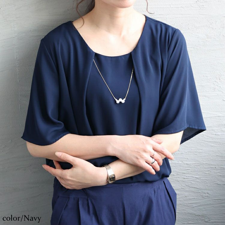 大きいサイズ レディース ネックレス付きブラウス　mncut-132120 【メール便可】