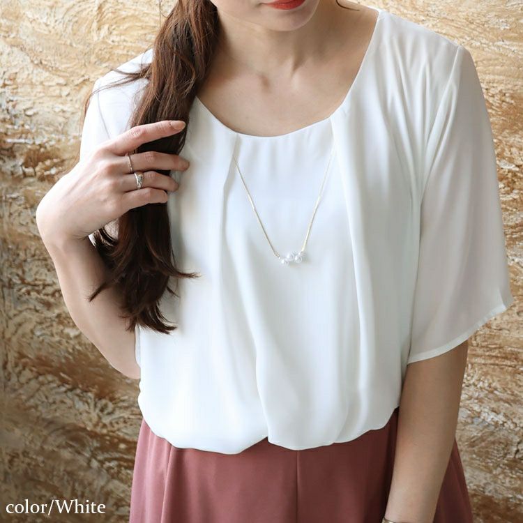 大きいサイズ レディース ネックレス付きブラウス　mncut-132120 【メール便可】