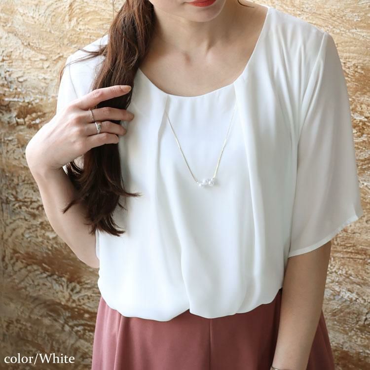 大きいサイズ レディース ネックレス付きブラウス　mncut-132120 【メール便可】 ホワイト