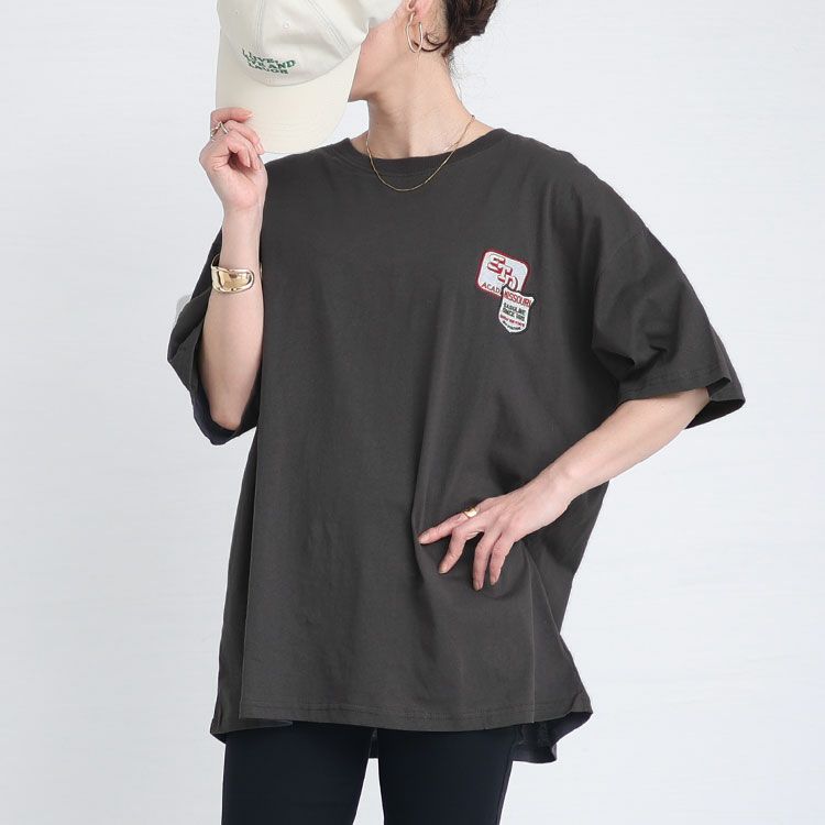 大きいサイズ レディース ワッペン半袖Tシャツ　cros-130125