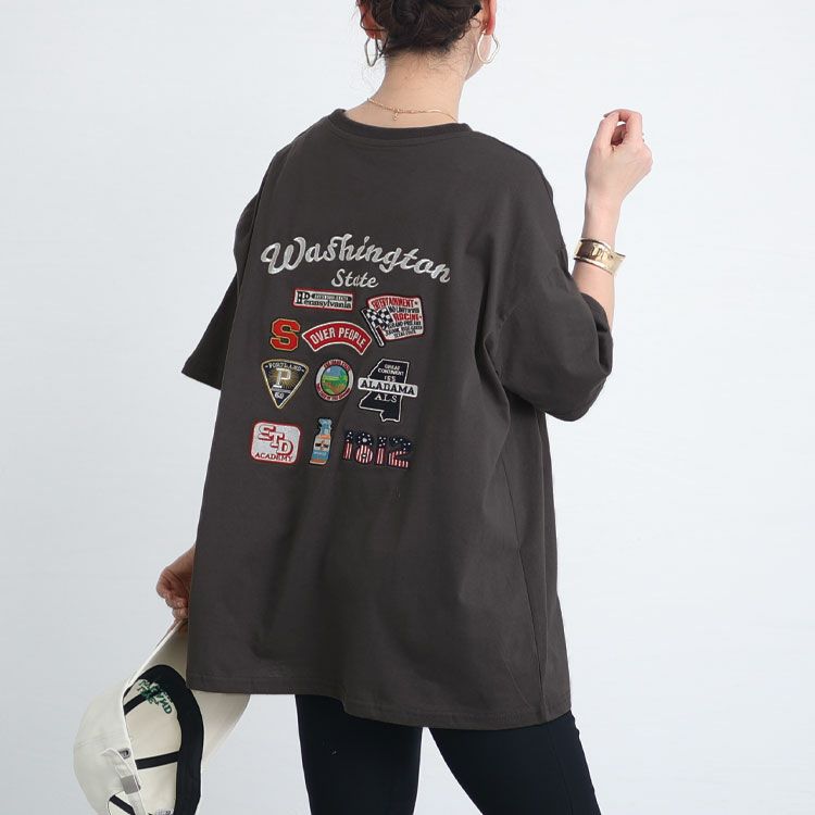 大きいサイズ レディース ワッペン半袖Tシャツ　cros-130125