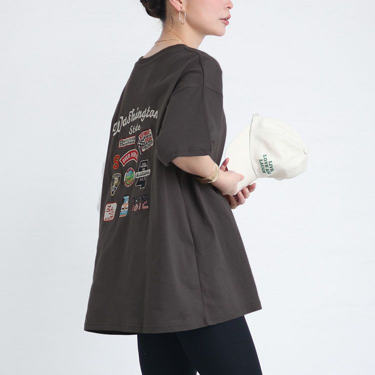 大きいサイズ レディース ワッペン半袖Tシャツ　cros-130125