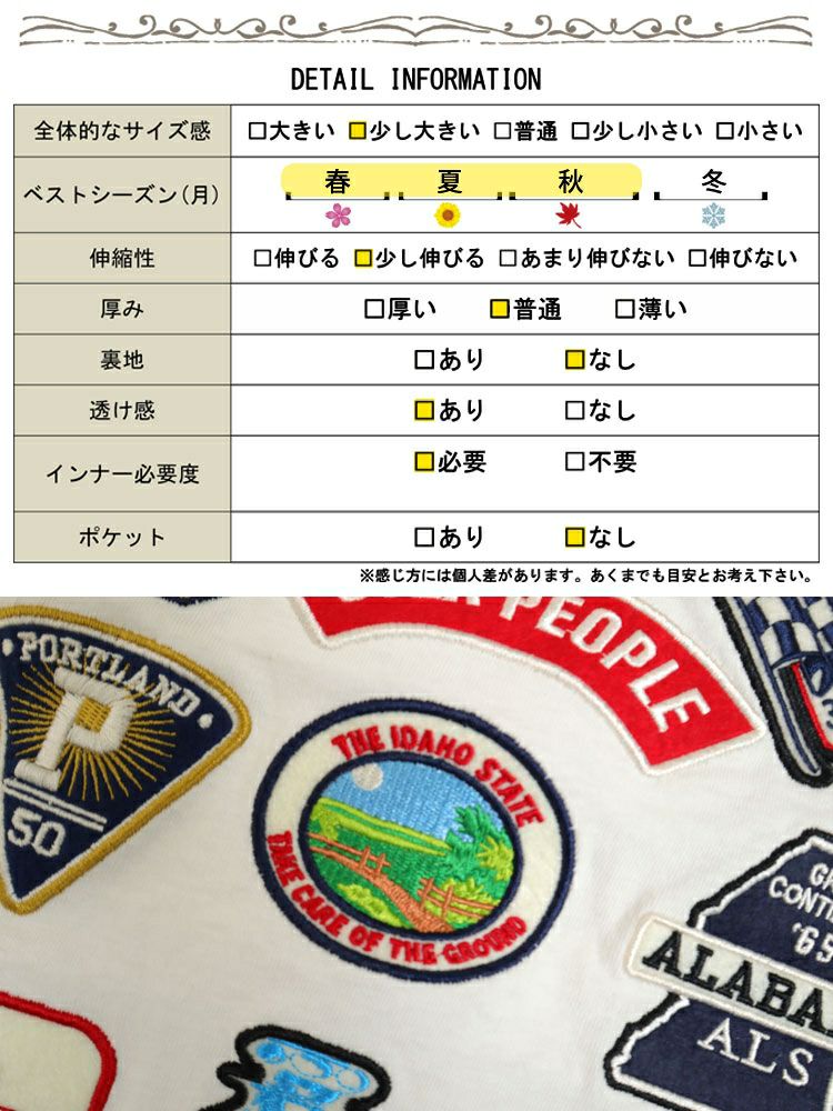 大きいサイズ レディース ワッペン半袖Tシャツ　cros-130125