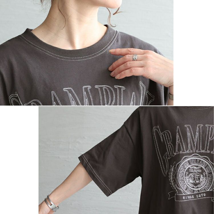 大きいサイズ レディース 線刺繍半袖Tシャツ　cros-130121 【メール便可】