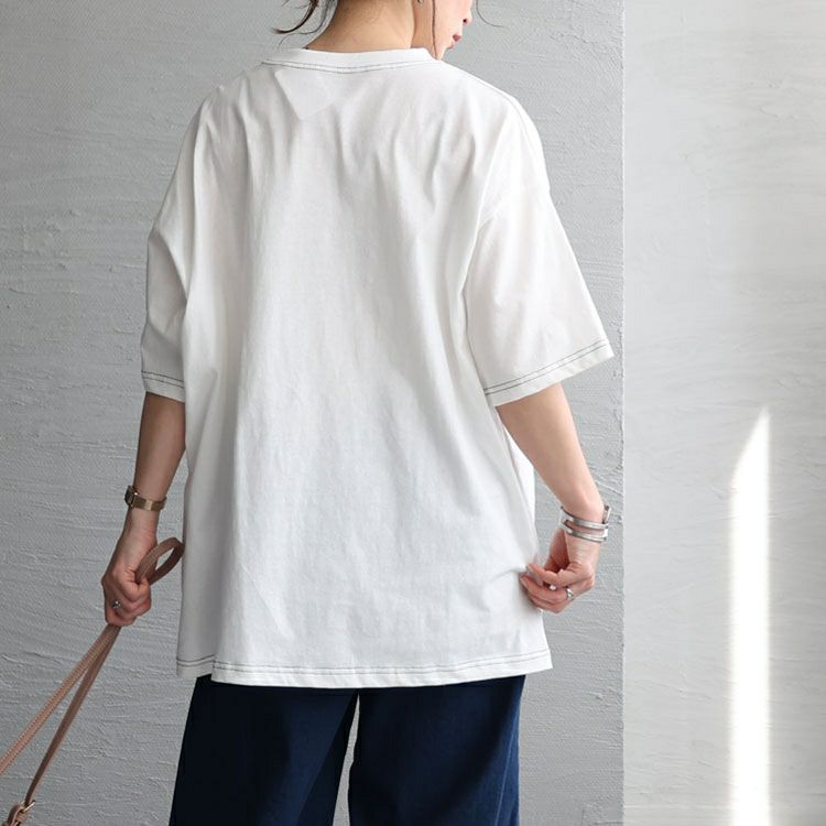 大きいサイズ レディース 線刺繍半袖Tシャツ　cros-130121 【メール便可】
