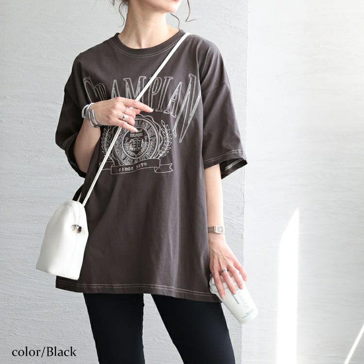 大きいサイズ レディース 線刺繍半袖Tシャツ　cros-130121 【メール便可】