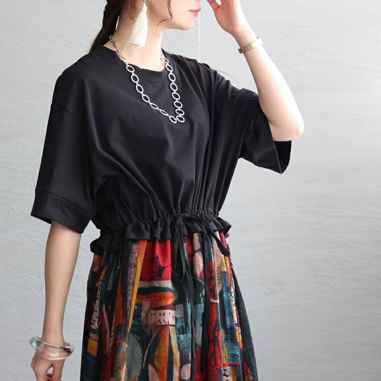 大きいサイズ レディース 接触冷感ウエストリボンワンピース　kt-23004