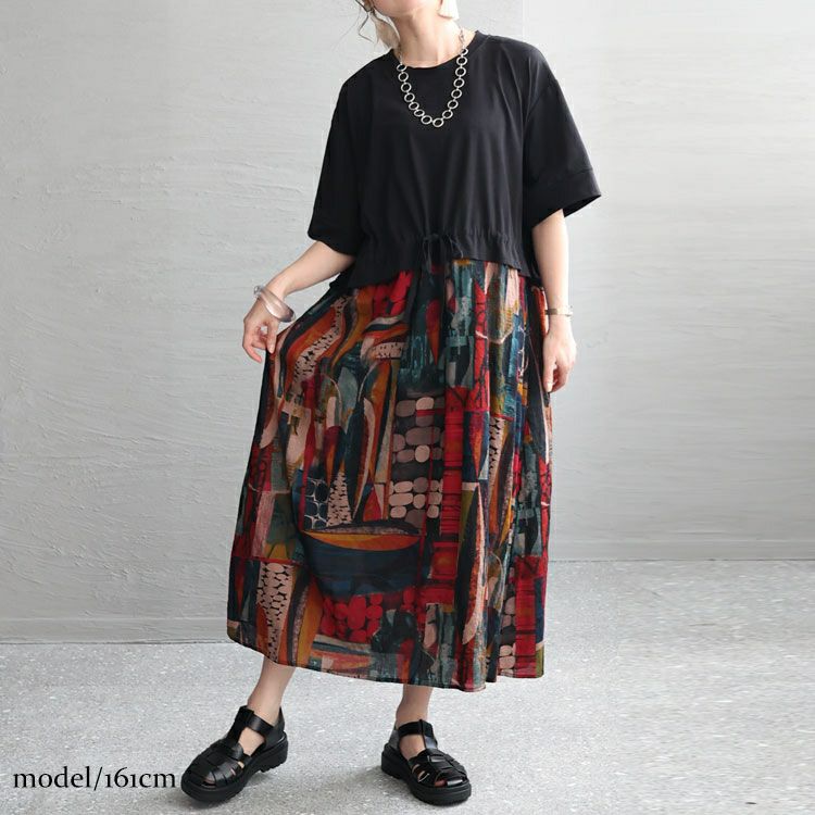 大きいサイズ レディース 接触冷感ウエストリボンワンピース　kt-23004