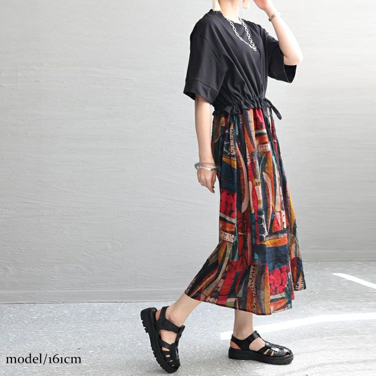 大きいサイズ レディース 接触冷感ウエストリボンワンピース　kt-23004