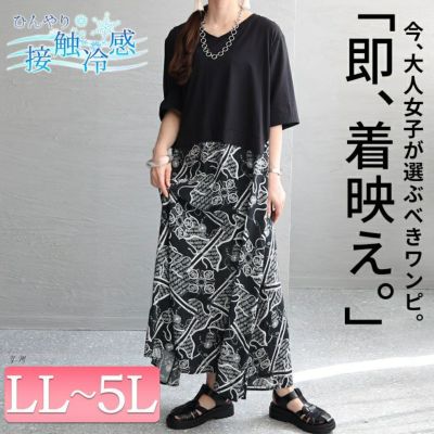 大きいサイズ レディース 接触冷感ドッキングワンピース　kt-23002 【メール便可】