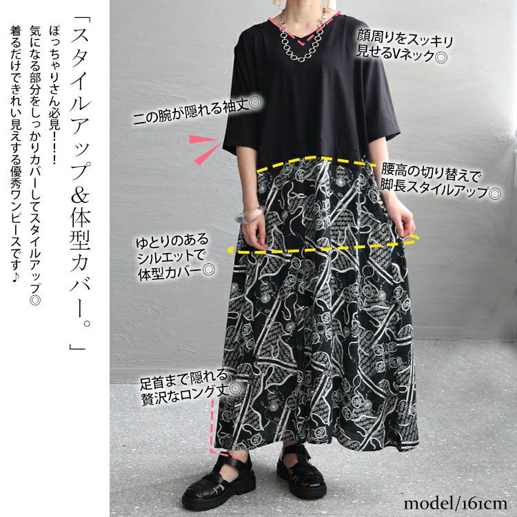 大きいサイズ レディース 接触冷感ドッキングワンピース　kt-23002 【メール便可】