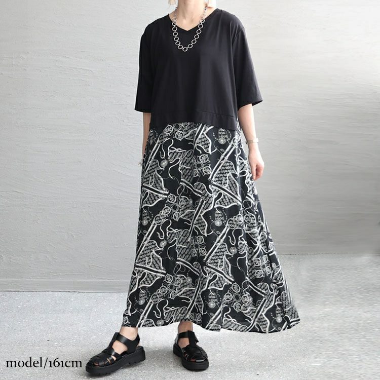 大きいサイズ レディース 接触冷感ドッキングワンピース　kt-23002 【メール便可】