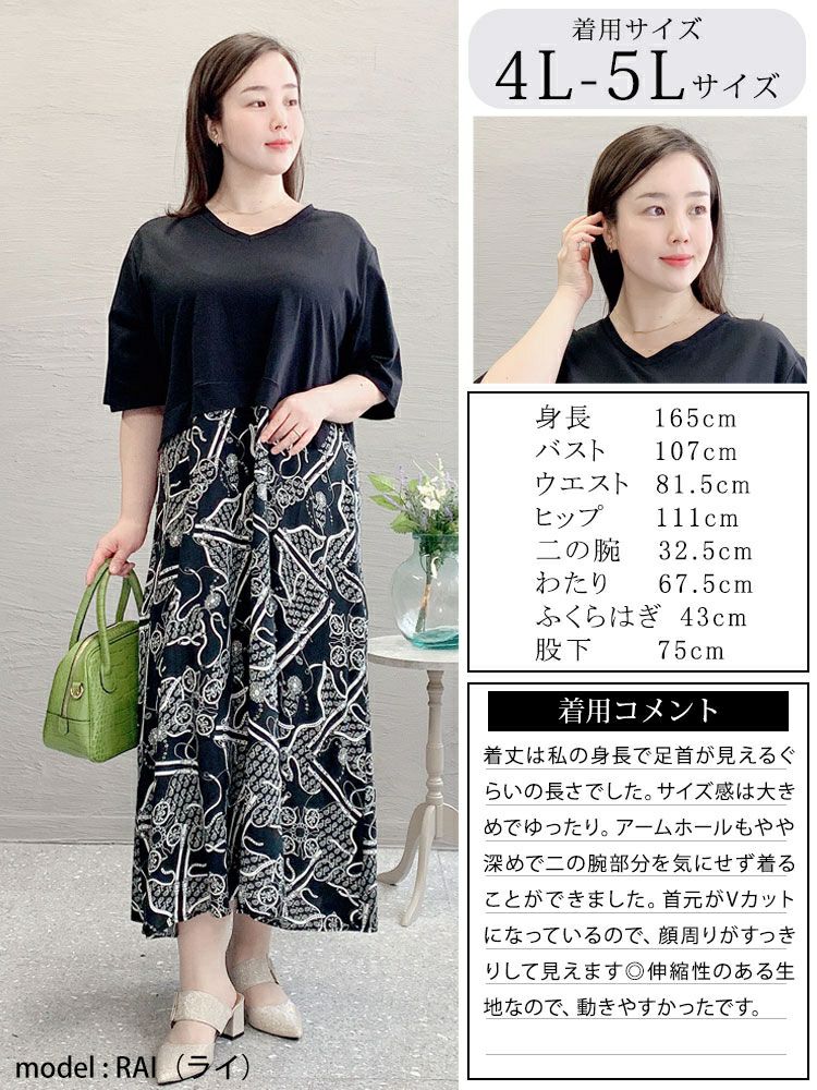 大きいサイズ レディース 接触冷感ドッキングワンピース　kt-23002 【メール便可】