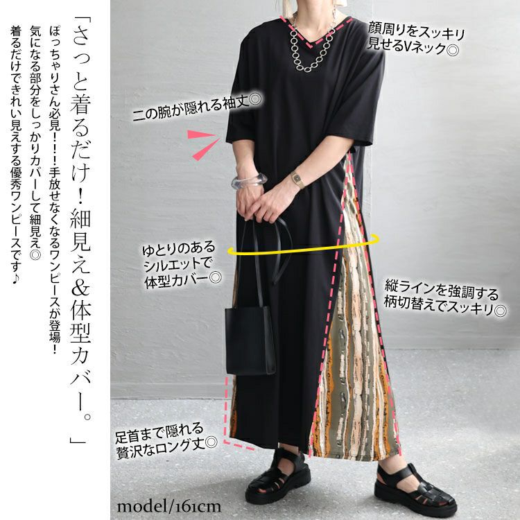 大きいサイズ レディース 接触冷感脇切替ワンピース　kt-23001